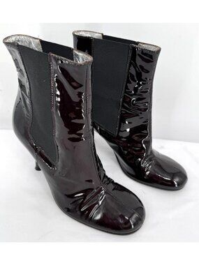 $1,450 Dolce & Gabbana Brown Patent Leather Heeled Ankle Boots Sz 38 Sz 7.5 US